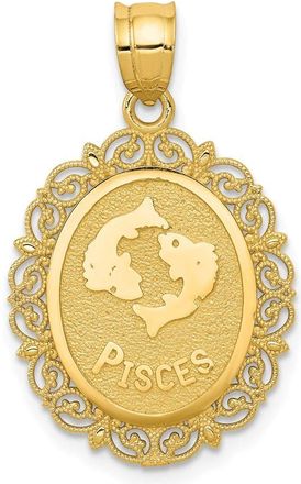 Diamond2Deal 14k Yellow Gold Solid Satin Polished Pisces Zodiac Oval Pendant
