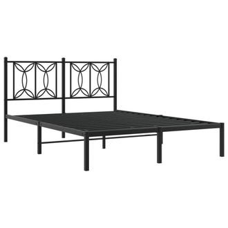 Berkfield Home Metal Bed Frame without Mattress with Headboard Black 135x190cm | Size: 135x190 cm