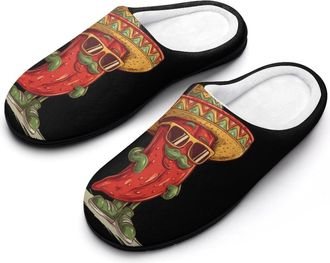 Generic Mexican Pepper Uncle Mens Warm Slippers Non-Slip Sole Winter Rubber Cotton Shoes for Bedroom