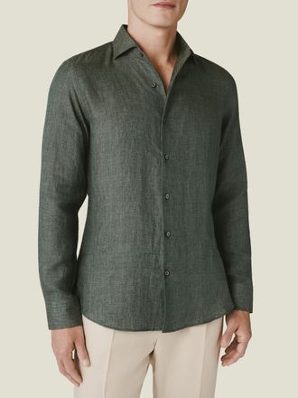 Luca Faloni Forest Green Linen Portofino Shirt