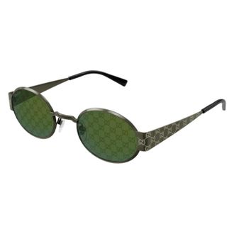Gucci Innovatieve Ovale Zonnebril met GG Motief - Heren - Zonnebrillen - Groen - 51 MM - Accessoires