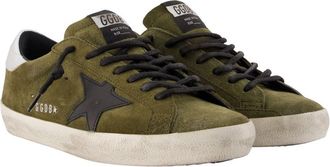 Golden Goose Mens Super Star Sneakers - Golden Goose Deluxe Brand Leather Khaki Calfskin Shoes