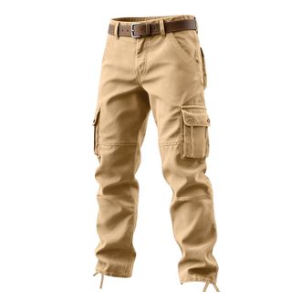 Generic Mens Cargo Trousers Multi Pockets Work Trousers Casual Outdoor Cargo Pants Loose Straight Leg Sports Pants Solid Color Full Length Bottoms Tracksuit B