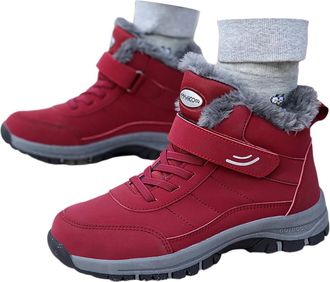 Generic Winter Thermal Leather Sports Sneakers for Women and Men with Enhanced Traction and Comfortable Walking Design (Red, 6.5)