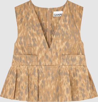 Ganni Blouse Printed V-Neck Burro