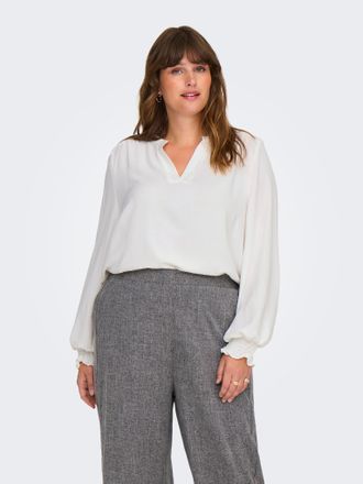 Only Carmakoma Shirtbluse ONLY CARMAKOMA CARMETTA LIFE V-NECK TOP WVN NOOS, Damen, Gr. 42, weiss (cloud dancer), Web, Obermaterial: 100% Polyester, unifarben, regula