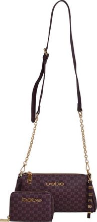 Bebe Adela Monogram Crossbody Baguette with Wallet in Burgundy at Nordstrom Rack