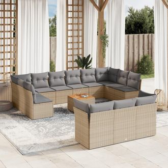 vidaXL Set Sof&aacute;s Jard&iacute;n 14 Pzas Y Cojines Rat&aacute;n Sint&eacute;tico Beige Mezcla Vidaxl