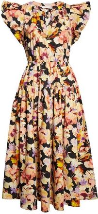 Ulla Johnson Marin Floral Silk Midi Dress in Night Bloom at Nordstrom, Size 00