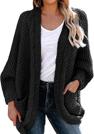 Generic Sweater Jacket Womens Oversized Cardigan Womens Chunky Knit Cotton Knitted Jumper Long Sleeve Knitted Coat Elegant Chunky Knit Cardigan Open Knitted C