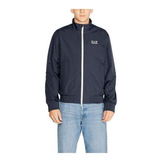 Emporio Armani Light Jackets, male, Blue, Size: M Blue Turtleneck Zip Jacket for Fall/Winter