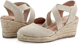 Easy Spirit Meza Sandal Womens Beige Slip On Wedge Heel Espadrille RHS8370