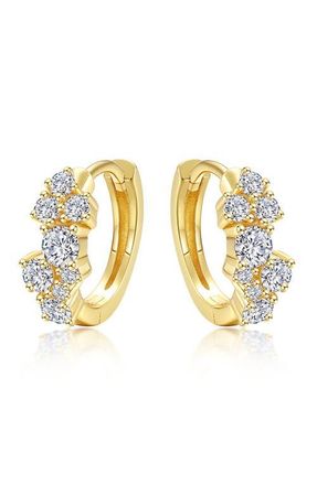 Lafonn Cluster Simulated Diamond Huggie Hoop Earrings in Gold/White at Nordstrom
