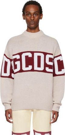 GCDS Wool Logo Band Sweater - Heren - Ronde hals truien - Wit - S - Wol - Truien & Vesten