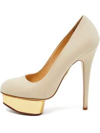 Charlotte Olympia 150mm Dolly platform pumps - women - Canvas/Leather/Leather - 38 - Neutrals