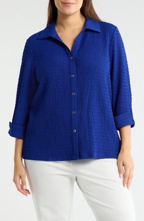 Kasper Ridge Knit Button-Up Shirt in Royal Signature at Nordstrom, Size 1 X