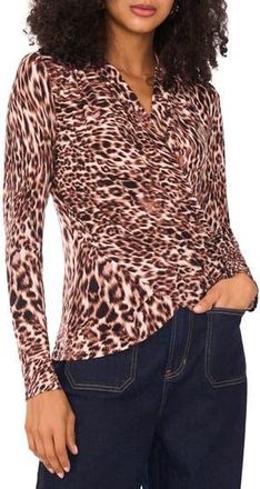 Vince Camuto Wrap Front Knit Top in Rich Taupe at Nordstrom Rack, Size X-Large