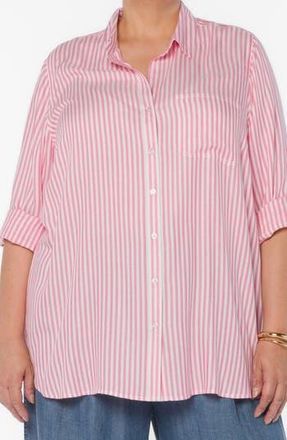 Velvet Heart Elisa Tab Sleeve Button-Up Shirt in Candy Pink Stripe at Nordstrom Rack, Size 2X