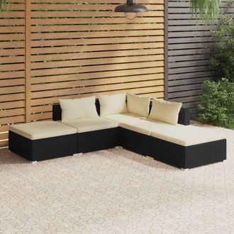 vidaXL Set De Muebles De Jard&iacute;n 5 Pzas Y Cojines Rat&aacute;n Sint&eacute;tico Negro Vidaxl