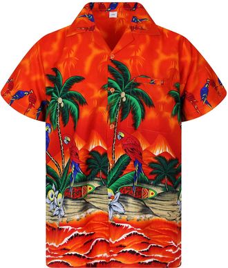 V.H.O. Funky Hawaiian Shirt, Shortsleeve, Parrot, Orange, 6XL