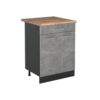 Vicco Mueble Bajo De Cocina R-line, Hormig&oacute;n/antracita, 60 Cm Con Caj&oacute;n Encimera Roble Dorado, Vicco