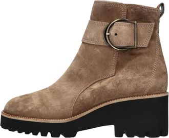 Paul Green Taupe Su&egrave;de Enkellaarsjes met Blokhak - Dames - Veterlaarzen - Bruin - 42 EU - Su&egrave;de - Schoenen