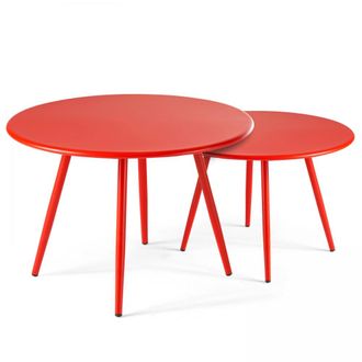 Oviala Lote de 2 mesas bajas redondas de acero rojo
