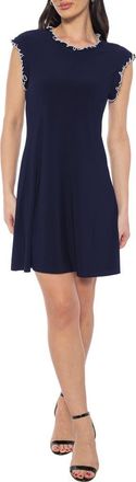 Tash And Sophie Ruffle Cap Sleeve A-Line Dress in Navy White at Nordstrom Rack, Size Large