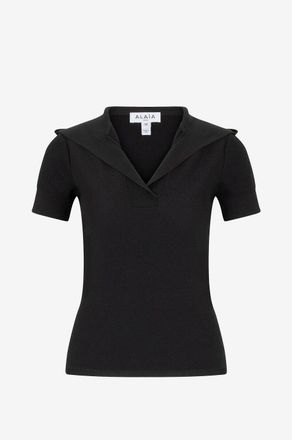 Alaia Figurbetontes Piqué-Strick-Polohemd mit Kapuze