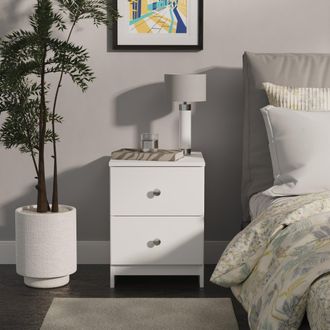 Lewis's Yarmouth 2 Drawer Bedside Cabinet in White & White Matt - Ready Assembled - Lewiss Home | TJ Hughes