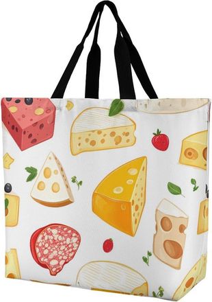Generic Cheese Pattern Reusable Shopping Bags One Shoulder Grocery Tote Bag Waterproof Big Purse for Work Travel