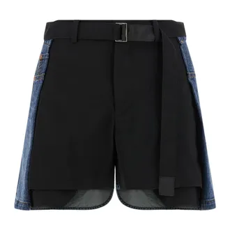 sacai Korte Broeken, Dames, Veelkleurig, S, Denim, Wool Suiting x Denim Shorts