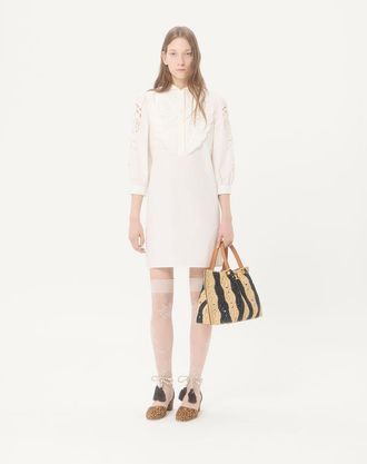 Valentino Garavani Borsa shopping media Valentino Garavani in rafia con motivo a onde Donna NATURALE/NERO UNI