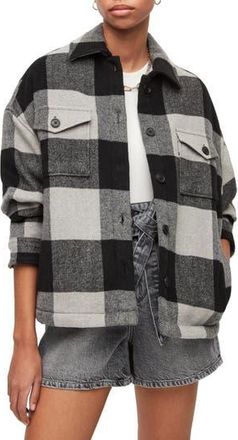 AllSaints Luella Check Oversize Shirt Jacket in Black/Cloud Burst at Nordstrom Rack, Size 10 Us / 14 Uk