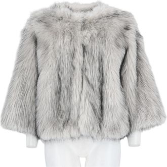 Leon & LouLou Paris Beige Cropped Boxy Plush Faux Fur Bomber Jacket