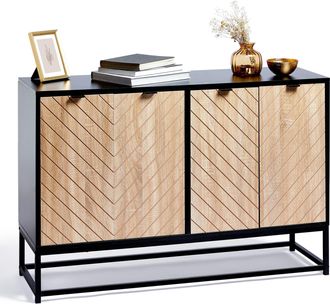 VonHaus Dalton Chevron Wood Effect 4 Door Sideboard