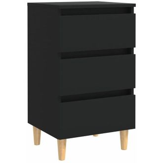 vidaXL Vidaxl - Mesita De Noche Con Patas De Madera Maciza Negro 40x35x69 Cm