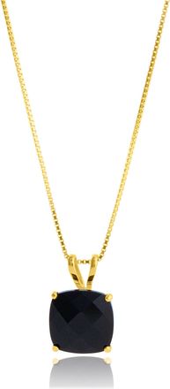 MAX + STONE 14k Yellow Gold 8mm Cushion Cut Gemstone Pendant Necklaces with 18 inch Box Chain