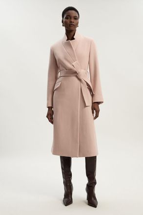 Karen Millen Womens Wool Investment Notch Neck Tailored Midi Coat - Pink - Size 14 UK