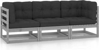 vidaXL Sof&aacute; De Jard&iacute;n 3 Plazas Con Cojines Madera Maciza De Pino Vidaxl