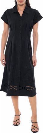 Tash And Sophie Embroidered Short Sleeve Midi Shirtdress in Black at Nordstrom Rack, Size Medium