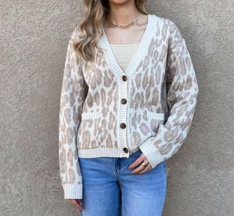 Wishlist Leopard Cardigan With Pockets In Taupe