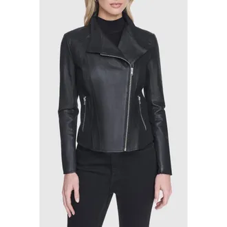 Andrew Marc Felix Leather Moto Jacket with Knit Panels in Black at Nordstrom Rack, Size Medium