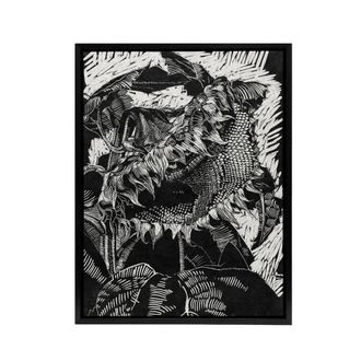 Artery8 Sunflower Stylised Flower Bloom Reijer Stolk Framed Canvas Wall Art in Black | Size: W24 x H32