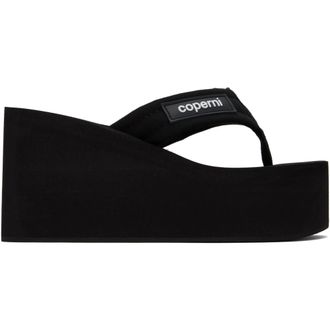 Coperni Wedges, female, Black, Size: 7 US Black Wedge Sandals with Logo Applique