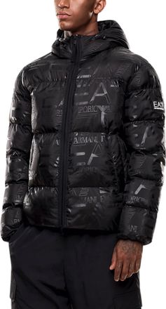 Emporio Armani Mens Logo Puffer Hooded Jacket - Black - Size X-Large