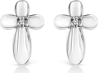 House of Brilliance Silver Prong Diamond Accent Floral Cross Stud Earring in White at Nordstrom