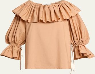 Chlo&eacute; Ruffle Balloon-Sleeve Cotton Top