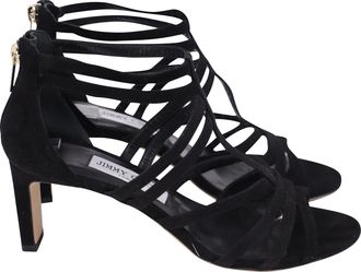 Jimmy Choo London Selina Caged Sandal Heels in Black Suede