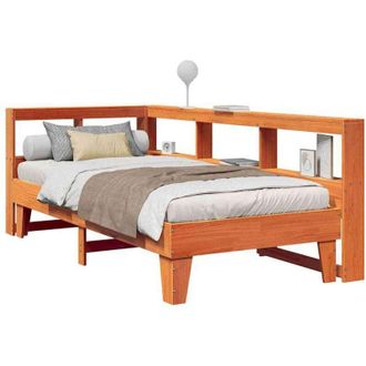 vidaXL Sof&aacute; Con Estanter&iacute;a Sin Colch&oacute;n Madera Maciza Marr&oacute;n 90x200 Cm Vidaxl